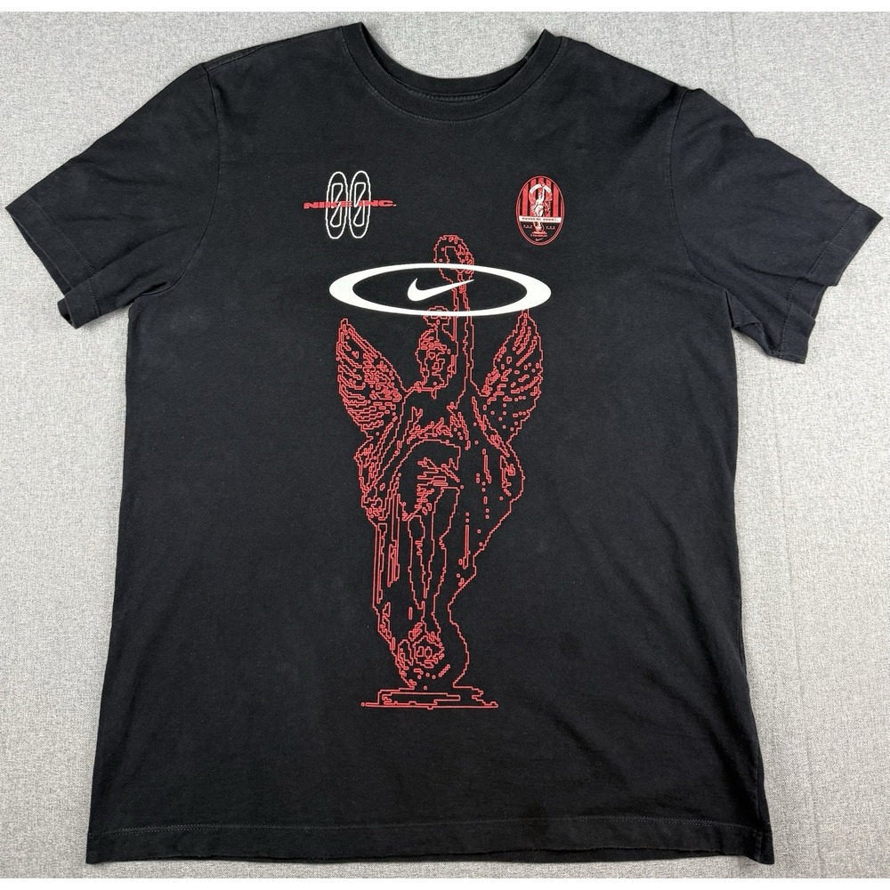 Nike Inc Mens Large T Shirt Black Angel Statue Swoosh Graphic Streetwear Tee